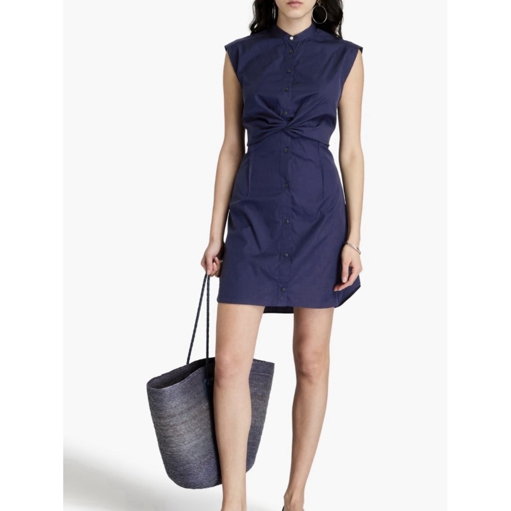 RAG & BONE Louisa Twisted Mini Dress Sz 8 Navy Sleeveless Cotton Poplin $328